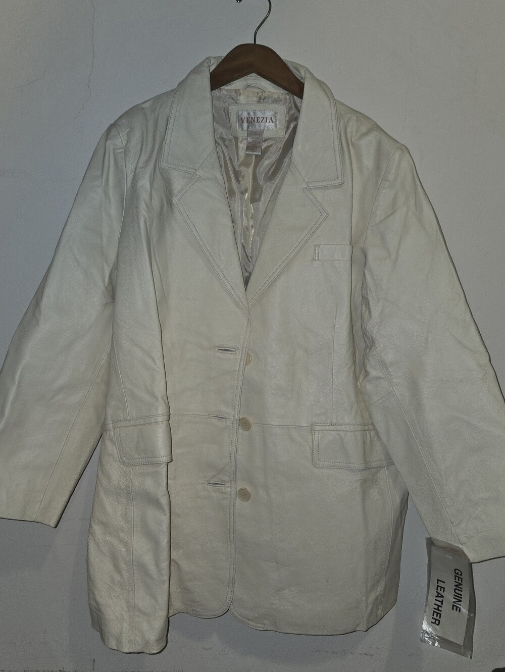 Venezia Women's Cream Leather Pea Coat